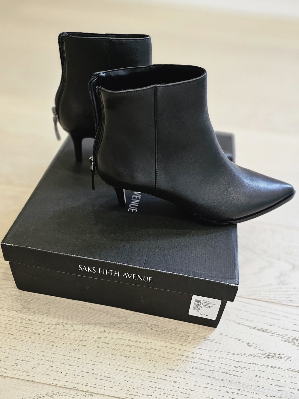 Saks Fifth Avenue Black Pointed Toe Leather Ankle Boots - Women